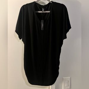 NWT Amazon black shirt sleeve top with ruching at waistline on both sides.
